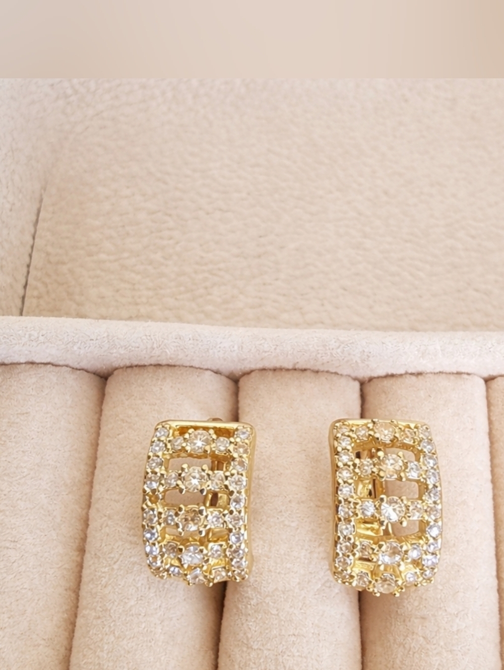Gold Huggie Hoop Earrings CZ Pave Small Minimalist Dainty